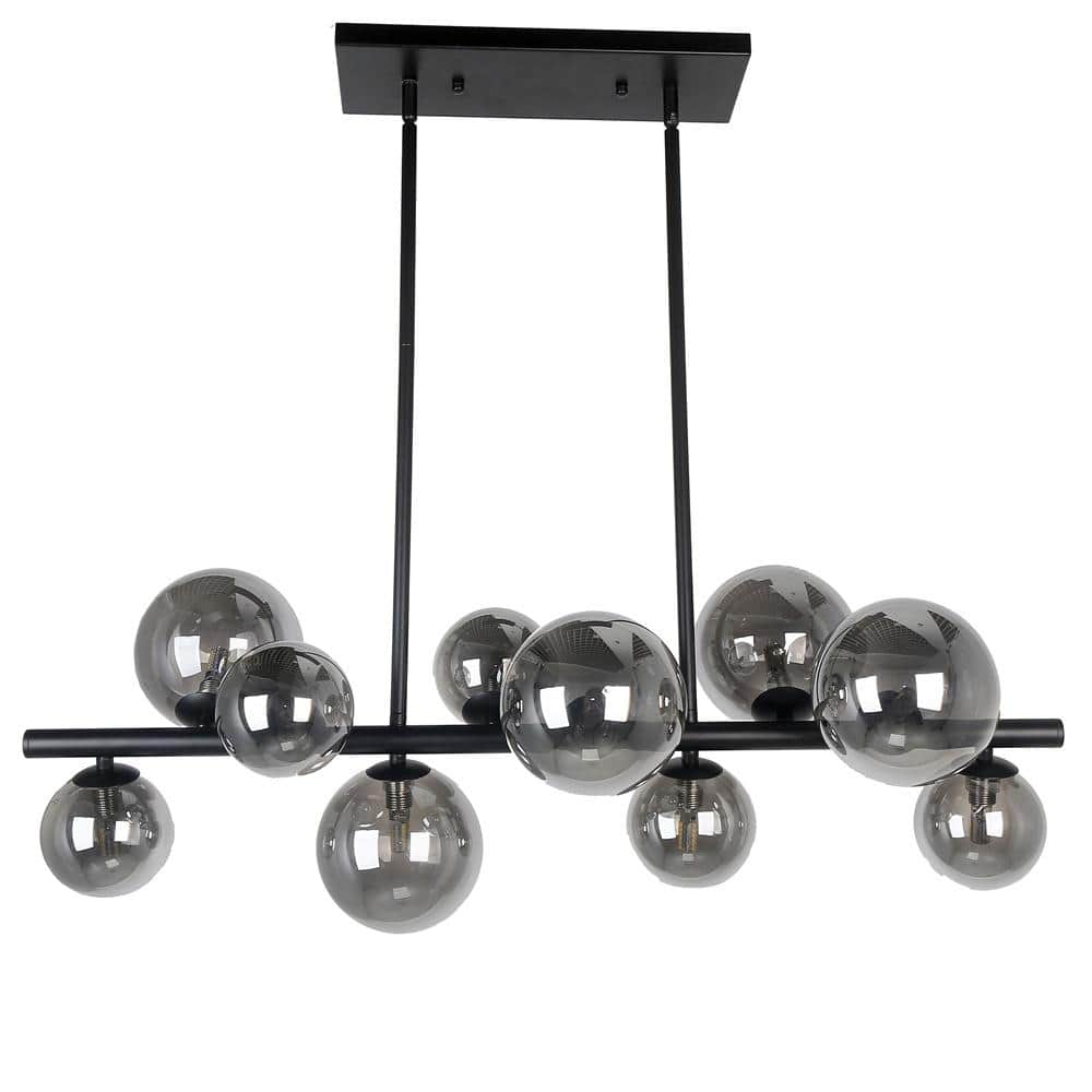 Glasgow 10 -Light Matte Black LED Pendant with Smoked Glass Shade