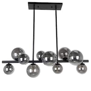 Glasgow 10-Light Matte Black LED Pendant with Smoked Glass Shade
