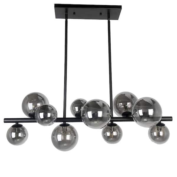 Dainolite Glasgow 10 -Light Matte Black LED Pendant with Smoked Glass Shade