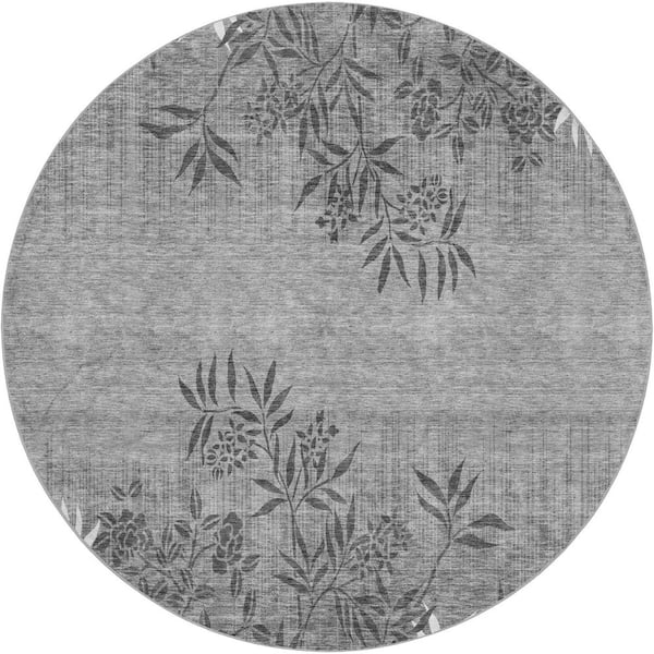 Dream Shag Premium Machine Washable Abstract ADS673 Pewter 8 ft. x 8 ft. Round Rug