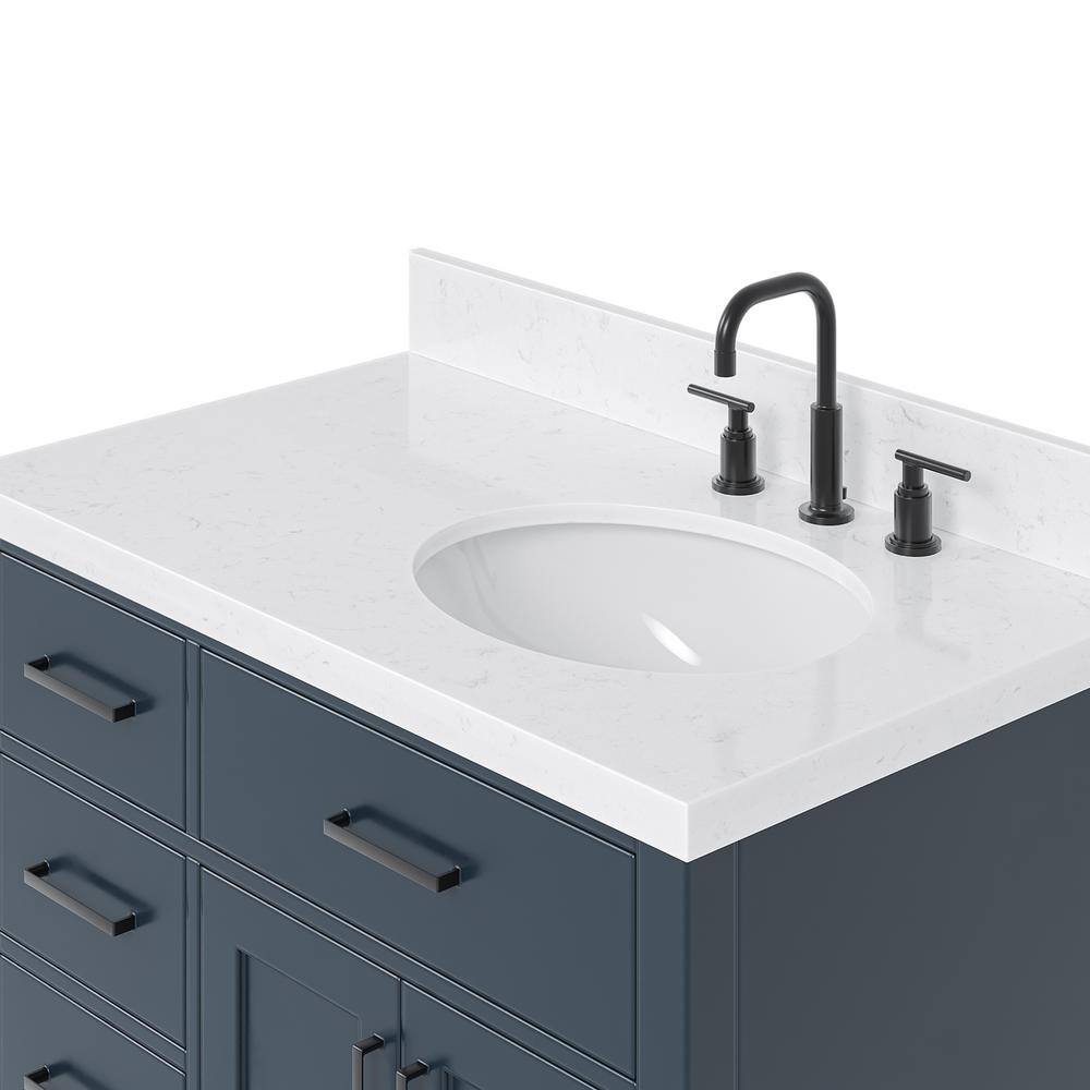 Midnight Blue Hardwood Freestanding Single Sink Vanity with Quartz Top