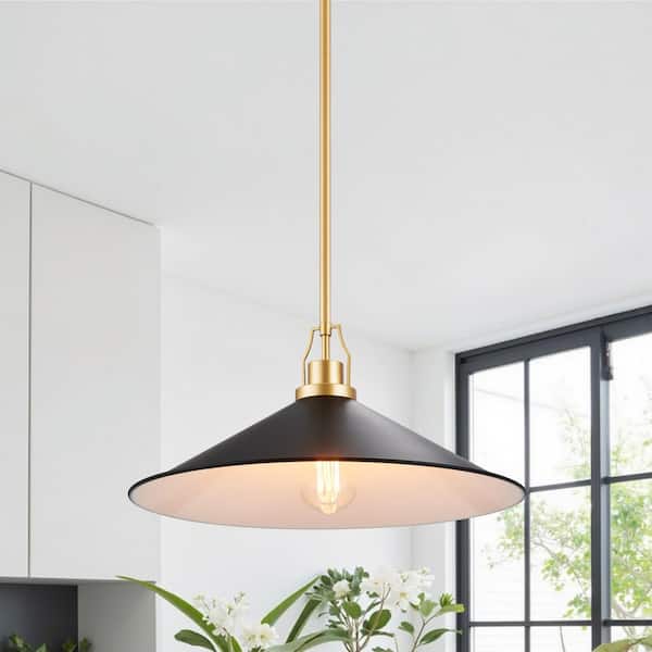 17 in 1-Light Painted Gold Pendant Light with Metal Shade