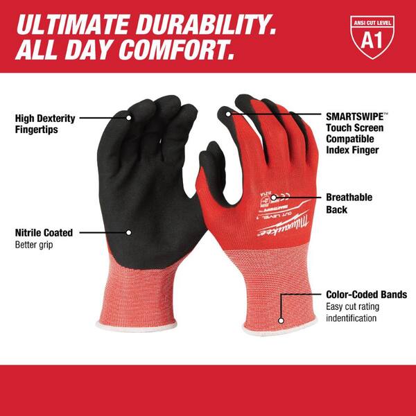 Milwaukee 48-22-8902B 12-Pack Cut 1 Dipped Gloves – Size Large