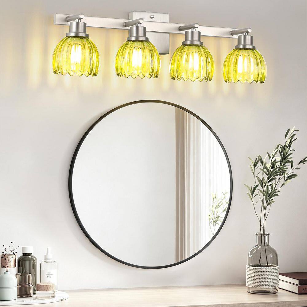 26.38 in. 4-Light Brushed Nickel Vintage Bathroom Vanity Light with Green Glass Shades price history on PriceWatchPro