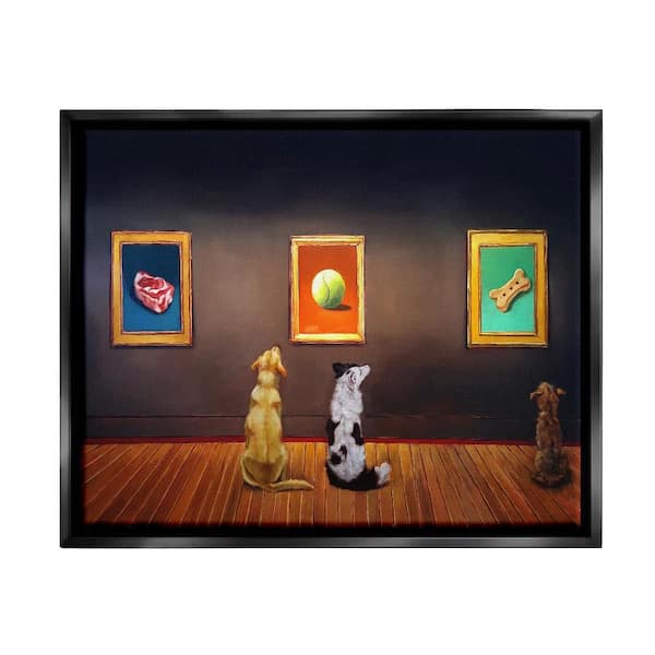 Stupell Industries Funny Dog Museum Gallery Animals by Lucia Heffernan 1-Piece Black Floater Frame Animal Graphic Art Print 31 in. x 25 in.