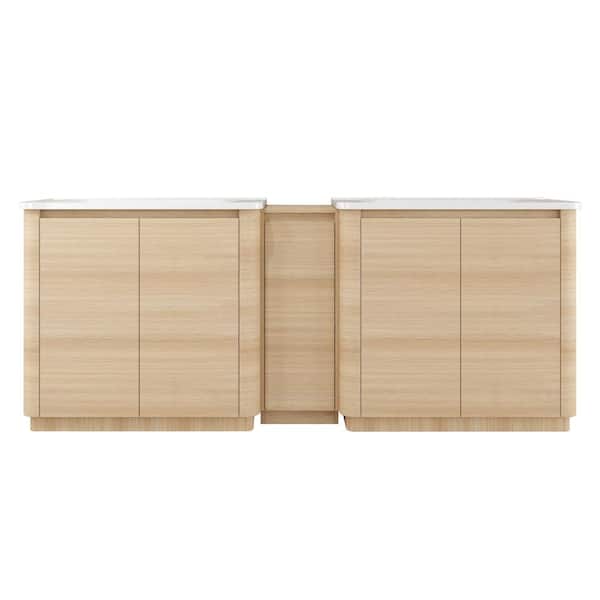 84 in. Freestanding Bathroom Vanity w/White Ceramic Sink ＆ 1-Small Storage Cabinet Oak Bathroom Sink Cabinet Combo Set