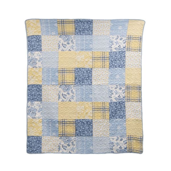 Spring Flowers Blue and Yellow Cotton Throw Blanket