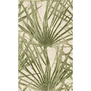 Turtle Green Palm Leaf Print Double Roll Non-Woven Non-Pasted Textured Wallpaper 57 Sq. Ft.
