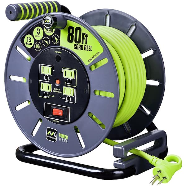 Masterplug 80 ft. 13 Amp 14 /3 Large Open Cable Reel with 4