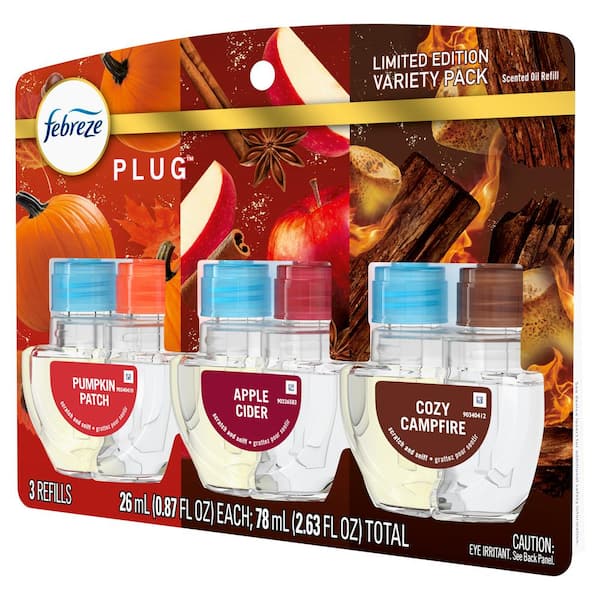 Febreze Variety Pack Plug Pumpkin Patch, Apple Cider, and Cozy Campfire  Scent 2.63 oz. Automatic Air Freshener Refill 3-Cnt 003077210200 - The Home  Depot