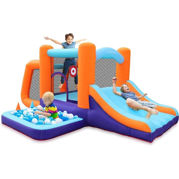 Misopily Bounce House for Kids 5-12 Inflatable Bouncy Outdoor with Ball Pit Pool, Basketball Hoop, Football Playing, Orange