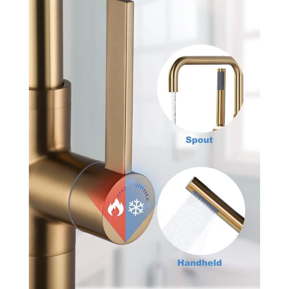 Gold Freestanding Tub Faucet with Hand Shower and Lever Handle