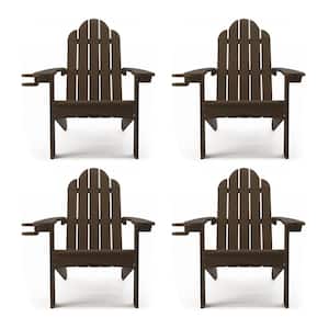 Recycled HIPS Coffee Brown Weather Resistant With Cup Holder Plastic Outdoor Adirondack Chairs For Patio Pool(set of 4)