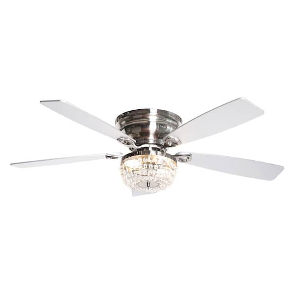 Matrix Decor 48 In Satin Nickel Flush Mount Crystal Ceiling Fan With Light And Remote Control Md F6230110v The Home Depot Matrix Decor 48 In Satin Nickel Flush, Home Depot Flush Mount Ceiling Fans