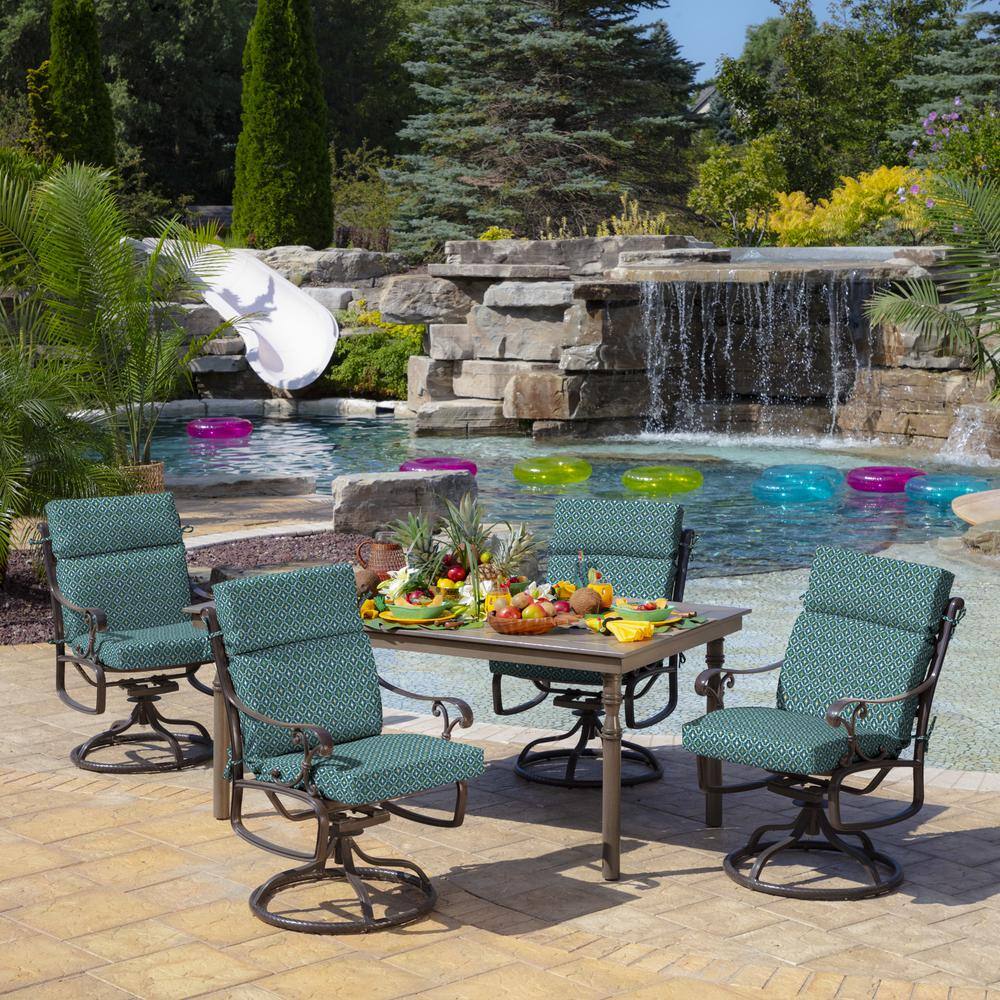 Alana Tile Blue and Green Outdoor Dining Chair Cushion