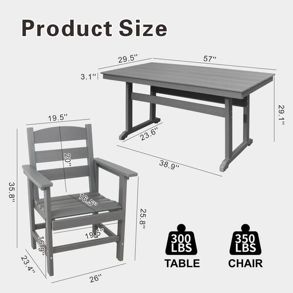 Gray Plastic Weather Resistant Outdoor Dining Chair, HDPE Patio