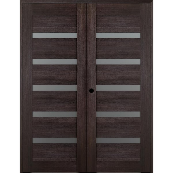 Belldinni Vona 07-04 36 in. x 96 in. RightHand Active 7-Lite Frosted Glass Veralinga Oak Wood Composite Double Prehung French Door