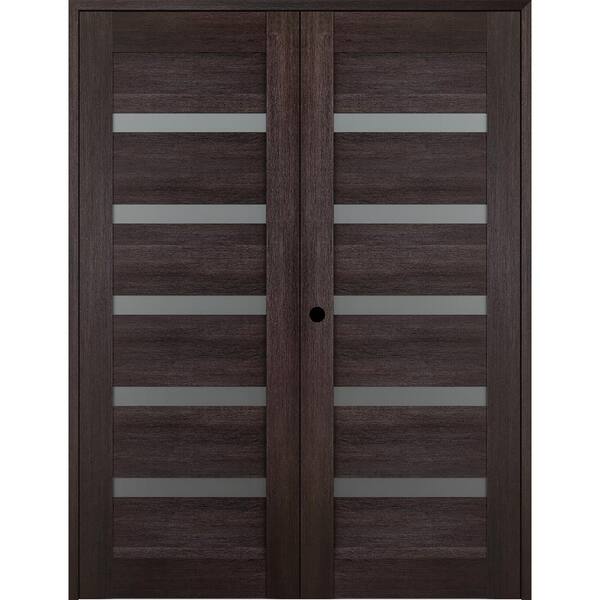 Belldinni Vona 07-04 48 in. x 84 in. RightHand Active 6-Lite Frosted Glass Veralinga Oak Wood Composite Double Prehung French Door