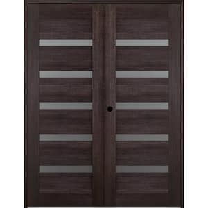 Vona 07-04 48" x 95.25" Right Hand Active 7-Lite Frosted Glass Veralinga Oak Wood Composite Double Prehung French Door