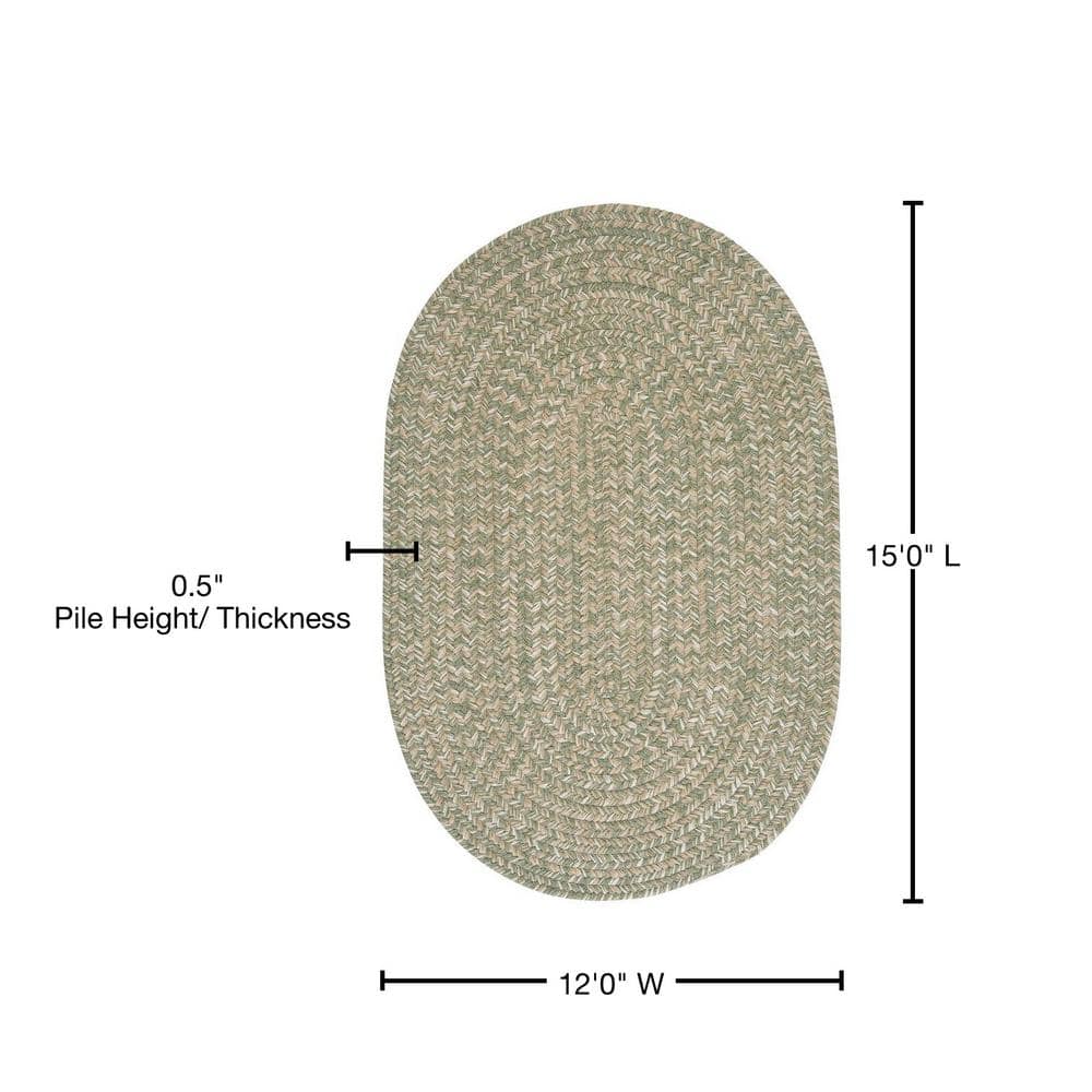 Tremont Green Wool and Synthetic 12'x15' Oval Braided Rug