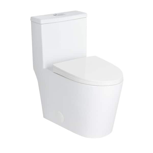 Casta Diva Rough in 12 in. 1-Piece Toilet 0.9 GPF/1.28GPF Dual Flush Elongated Skirted Toilet in White Seat Included