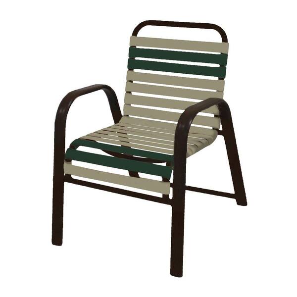 Unbranded Marco Island Dark Cafe Brown Commercial Grade Aluminum Patio Dining Chair with Putty and Green Vinyl Straps (2-Pack)