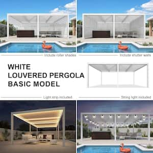 12 ft. x 20 ft. White Aluminum Frame Outdoor Hardtop Louvered Pergola with Adjustable Rainproof Roof and In-Built Gutter