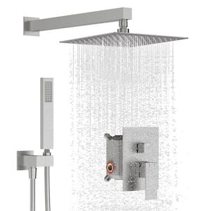 Single-Handle 2-Spray Patterns 12 in. Wall Mount Shower Faucet with Hand Shower in Brushed Nickel (Valve Included)