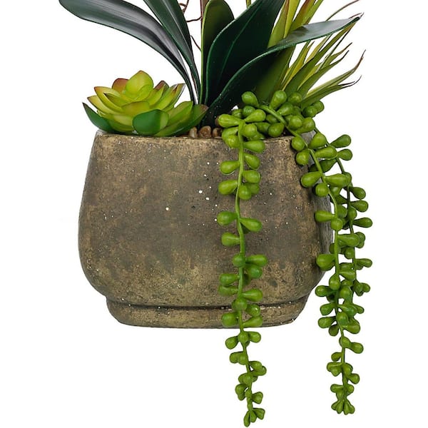 Vanity Art 23. 23 in. H Artificial Phalaenopsis Orchid Floral Arrangement in Decorative Cement in Pot