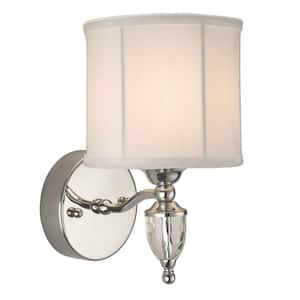 Waterton 1-Light Chrome Sconce with White Fabric Shade