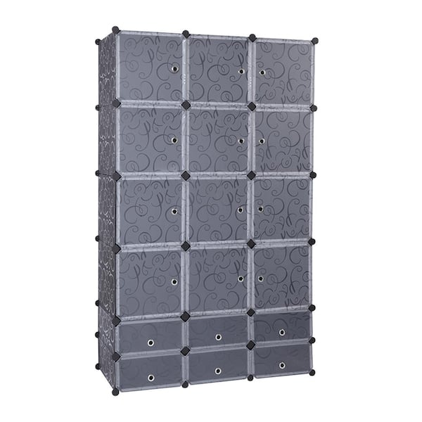 Karl home 72 in. H x 18.5 in. W x 43.5 in. D White and Black Plastic Portable Closet with Cube Organizer