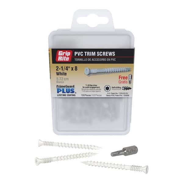 #8 x 2-1/4 in. White PrimeGuard Plus Coated Coarse Thread Trim Head Wood Screws 1 lb. Box