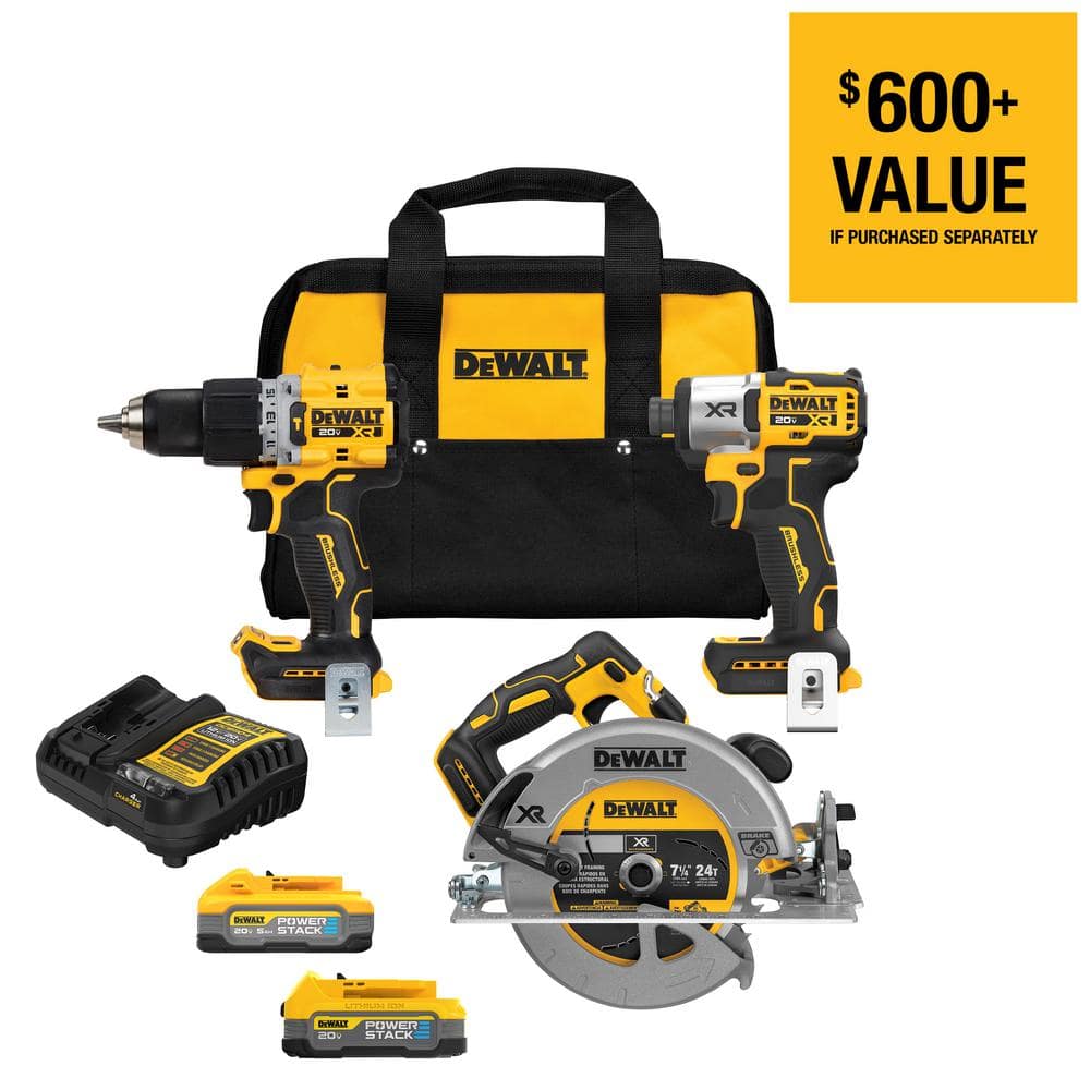 DEWALT 20V MAX Combo Kit with 5.0Ah Battery 1.7AH Battery and Charger DCK303E1H1 - The Home Depot