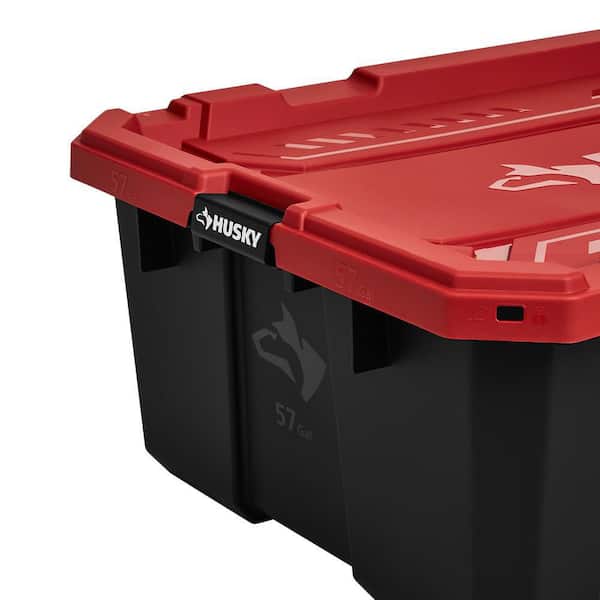 Husky 57 Pro Grip Storage Tote with Wheels in Black with Red