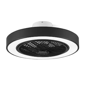 22 in. Indoor Black Modern Enclosed Low Profile Ceiling Fan with Light with Smart APP and Remote Control