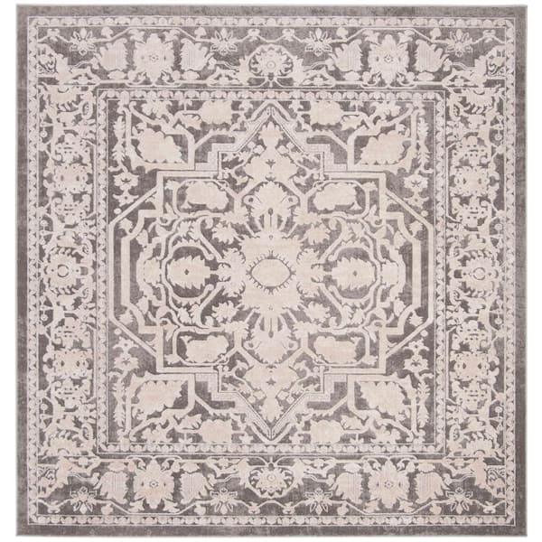 SAFAVIEH Reflection Dark Gray/Cream 7 ft. x 7 ft. Square Border Area Rug