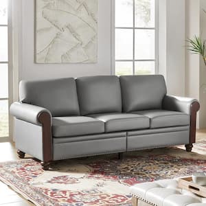 Felipe Transitional 81.1 in. W 3-Seat Faux Leather Sofa with Solid Wood Legs in Grey