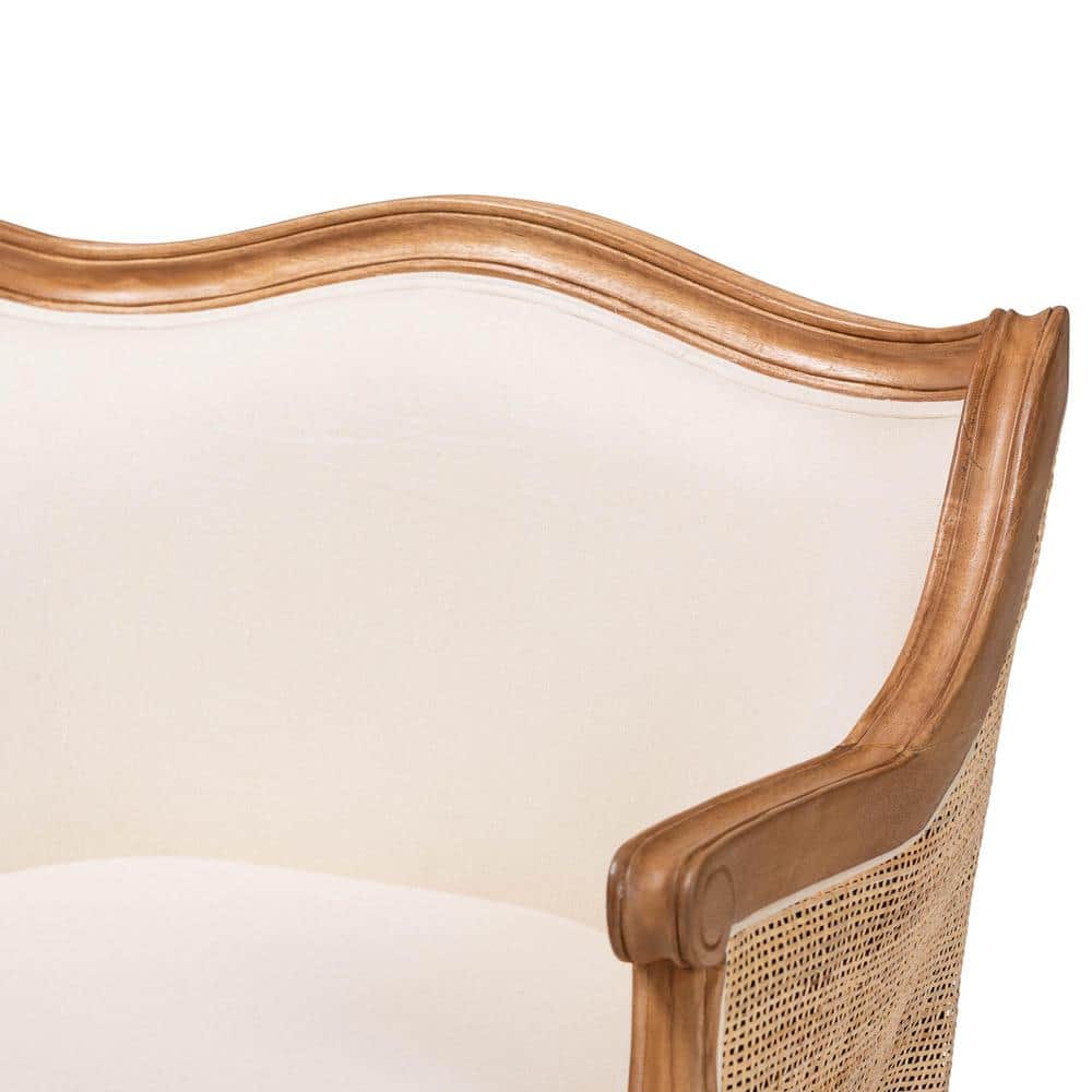 Sylvestra Beige and Honey Oak Accent Chair with Rattan Sides