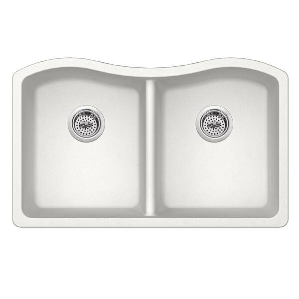 Cahaba Undermount Quartz 32-1/2 in. 50/50 Double Bowl Kitchen Sink in Alpine White