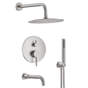 Double Handles 3-Spray 10 in. Wall Mount Shower Head Tub and Shower Faucet in Brushed Nickel (Valve Included)