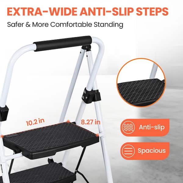 4-Step Carbon Steel Folding Step Ladder (9 ft. Reach), 500 lb. Load Capacity, with Anti Slip Wide Pedals and Handle