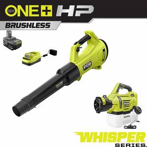 ONE+ HP 18V Brushless Whisper Series 130 MPH 450 CFM Cordless Blower w/Electrostatic Sprayer, 4.0 Ah Battery, & Charger