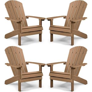 Classic Teak Plastic Outdoor Patio Adirondack Chair (Set of 4)