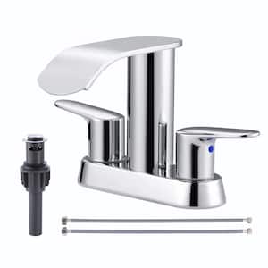 4 in. Centerset Double Handle WaterFall Bathroom Faucet with Drain Kit Included in Chrome