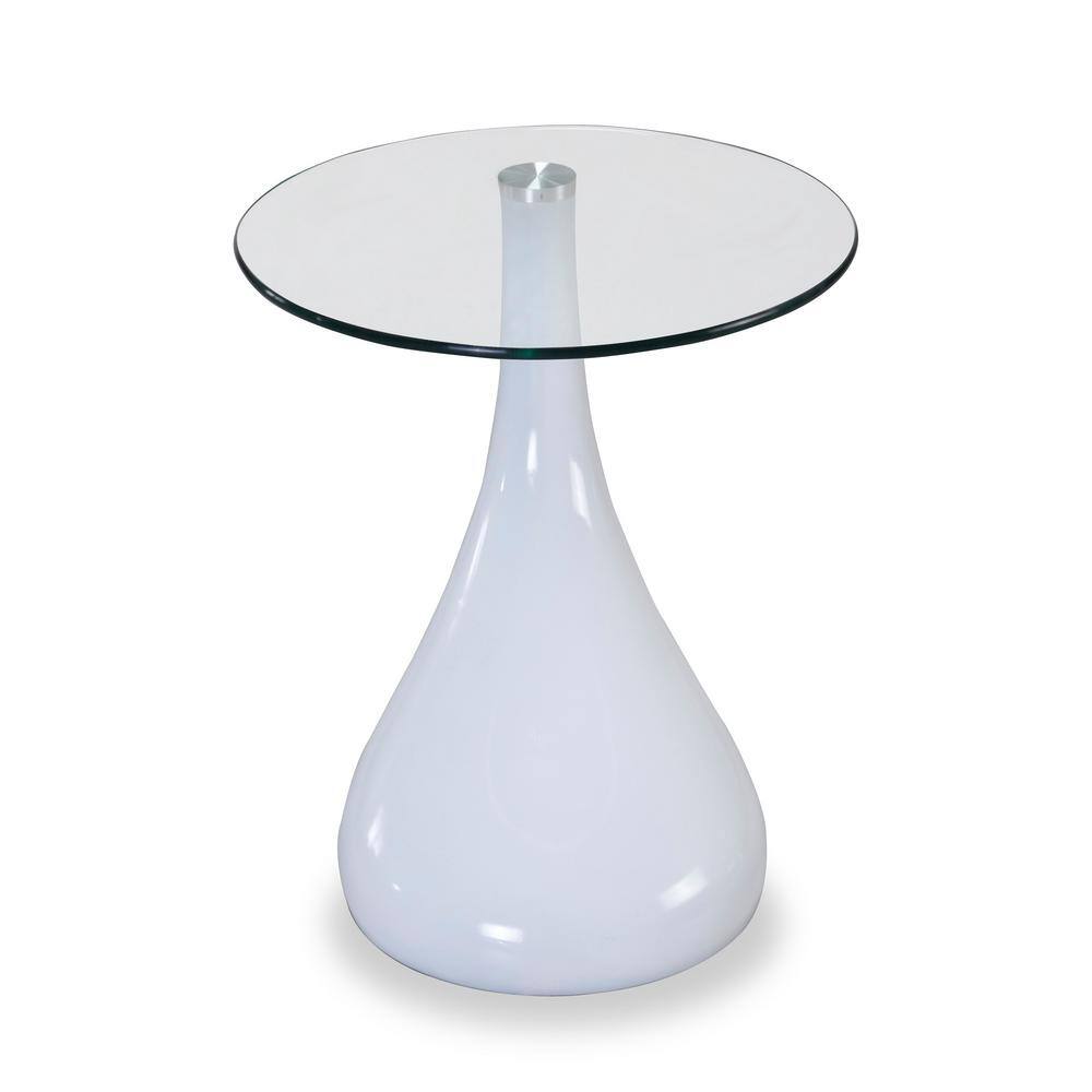 Lava 20" Round Tempered Glass Accent Table in White