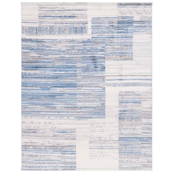 Shivan 9 ft. x 12 ft. Ivory/Blue Abstract Geometric Striped Area Rug
