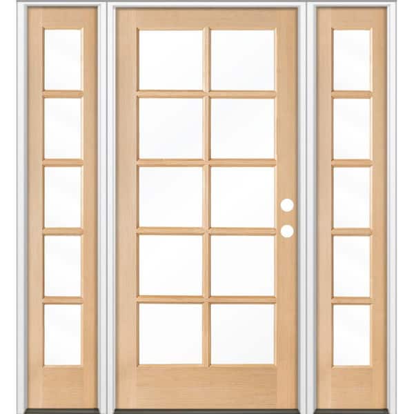 64 in. x 80 in. French LH Full Lite Clear Glass Unfinished Hemlock Prehung Front Door with DSL