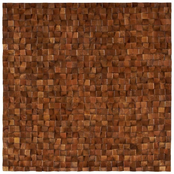Litton Lane 36 in. x 36 in. Mango Wood Brown Handmade 3D Cube Inspired Geometric Wall Art Decor