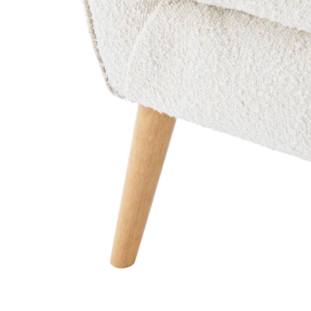 Contemporary White Boucle Upholstered Club Chair with Natural Wood Legs