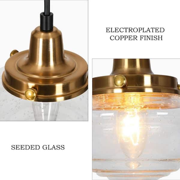 Zevni 22.5 in. 5-Light Brass-Plated Round Chandelier, Seeded Glass